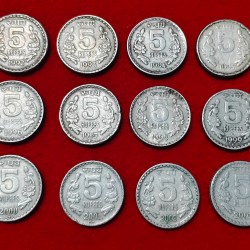 5 RUPEE COPPER NICKLE SET 1992-2003 TOTAL 12 COINS SKU 02
