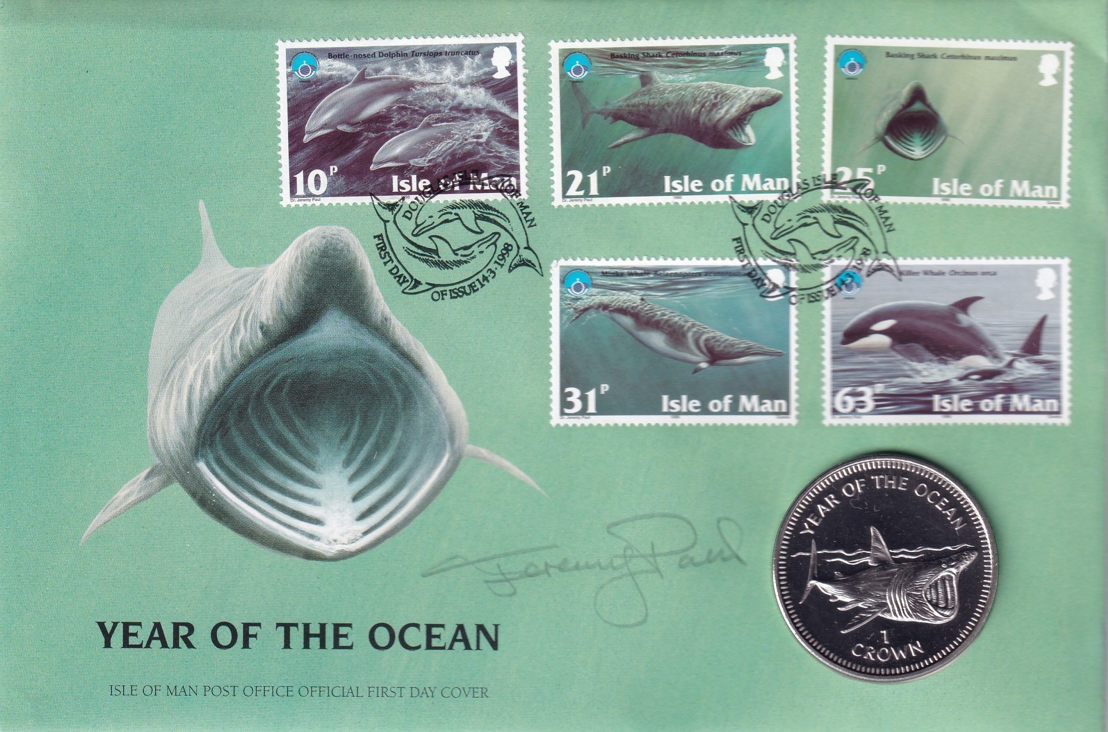 Isle of Man Marine Life 1998 1 Crown - Elizabeth II International Year Of the Ocean Rare Coin Set with Beautiful Folder - Image 2