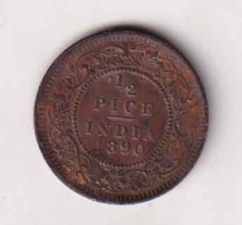 British-India 1/2 Pice - (Victoria) 1890 Rare Coin#C-120