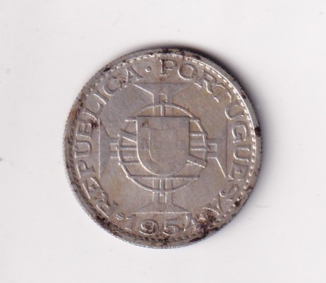 Mozambique 10 Escudos 1954 Rare Silver Coin #C-140
