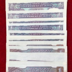 Alternative view of 62 Note Signature 1 Rupees UNC Set (See Description) #A-3