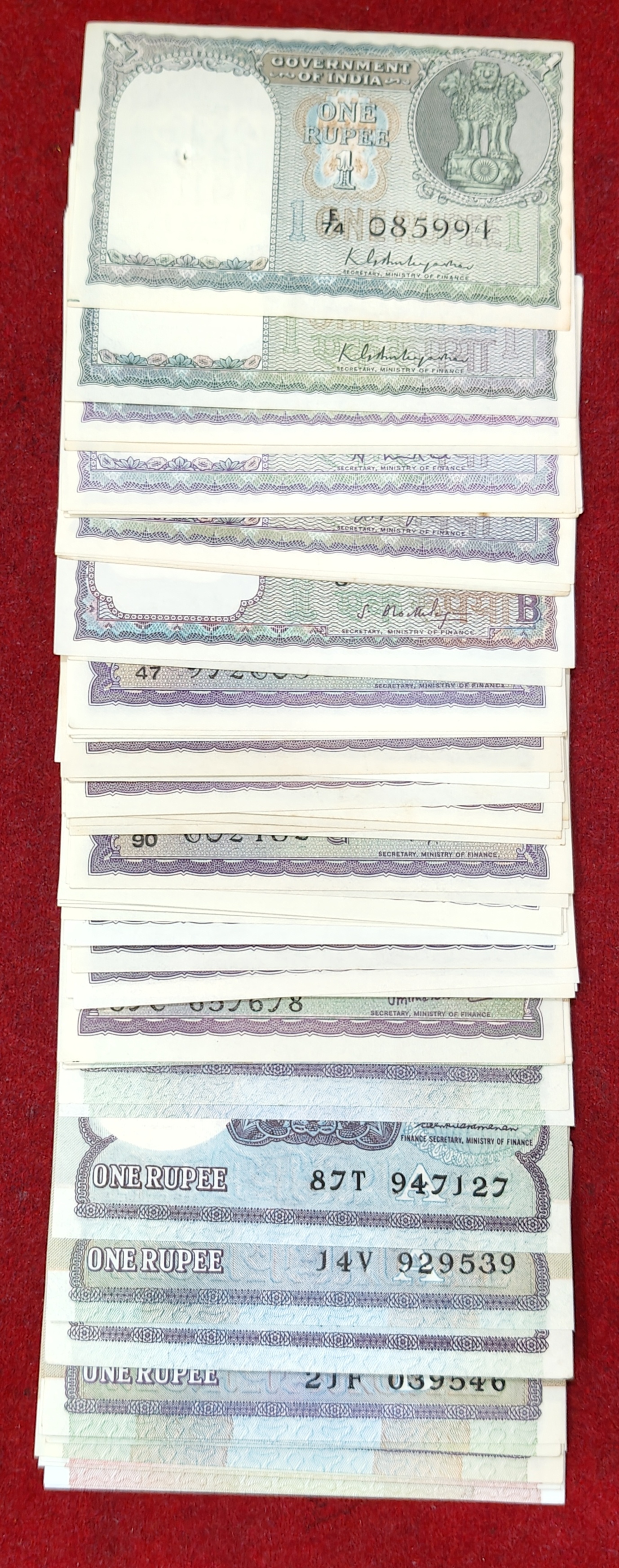 62 Note Signature 1 Rupees UNC Set (See Description) #A-4