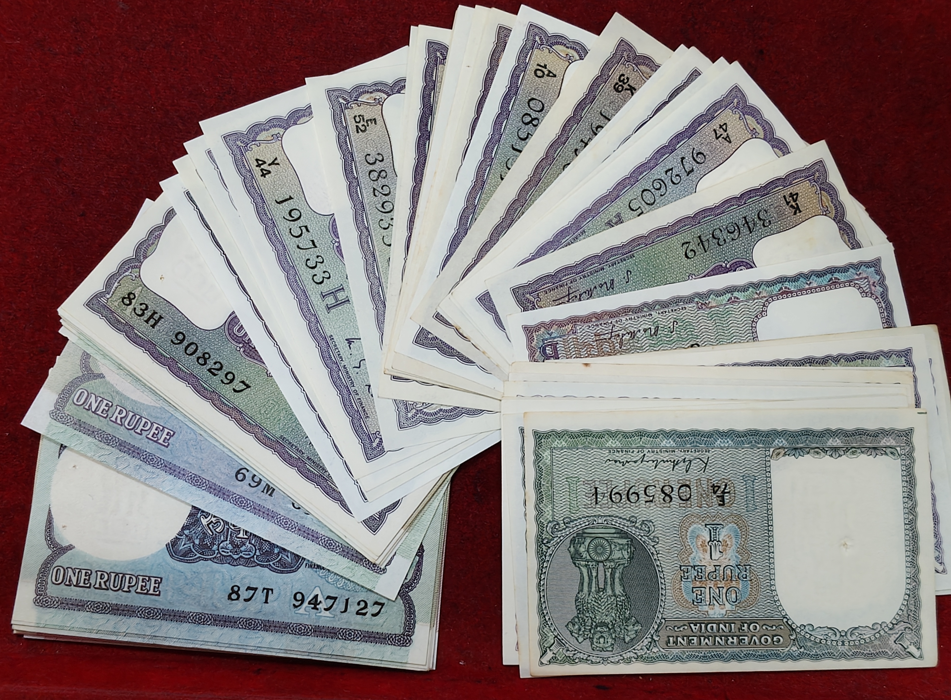 62 Note Signature 1 Rupees UNC Set (See Description) #A-4