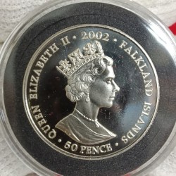 Alternative view of Extremely Rare Queen Elizabeth 50 Pence Proof Coin The Golden Jubilee Year 2002 Falkland Islands