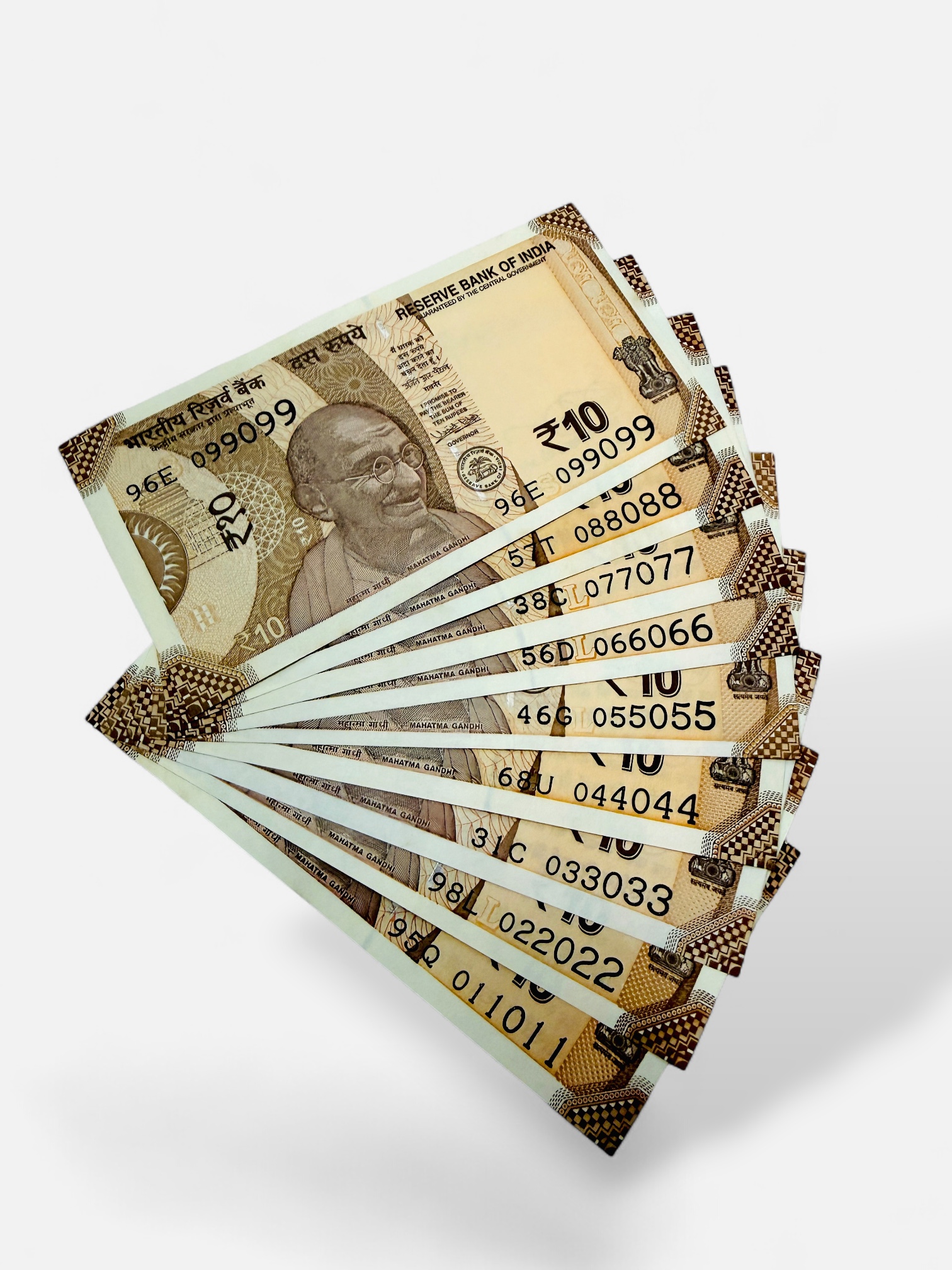 Rs 10 India Banknote Semi Solid Set 011011 to 099099 Gem Unc Unique and Rare