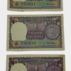 One Rupee Old BIG COIN Issue Year 1966 Sign S. BHOOTHLINGAM Serially 3 Notes are in High Collectable UNC Grades.