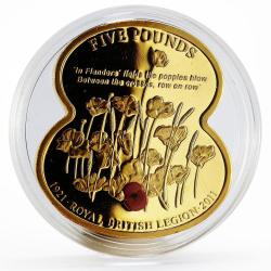 Guernsey 5 Pounds 2011 - Elizabeth II 90 Years of The Royal British Legion - In Flanders fields , Rare Beautiful UNC Coin Set #C-94