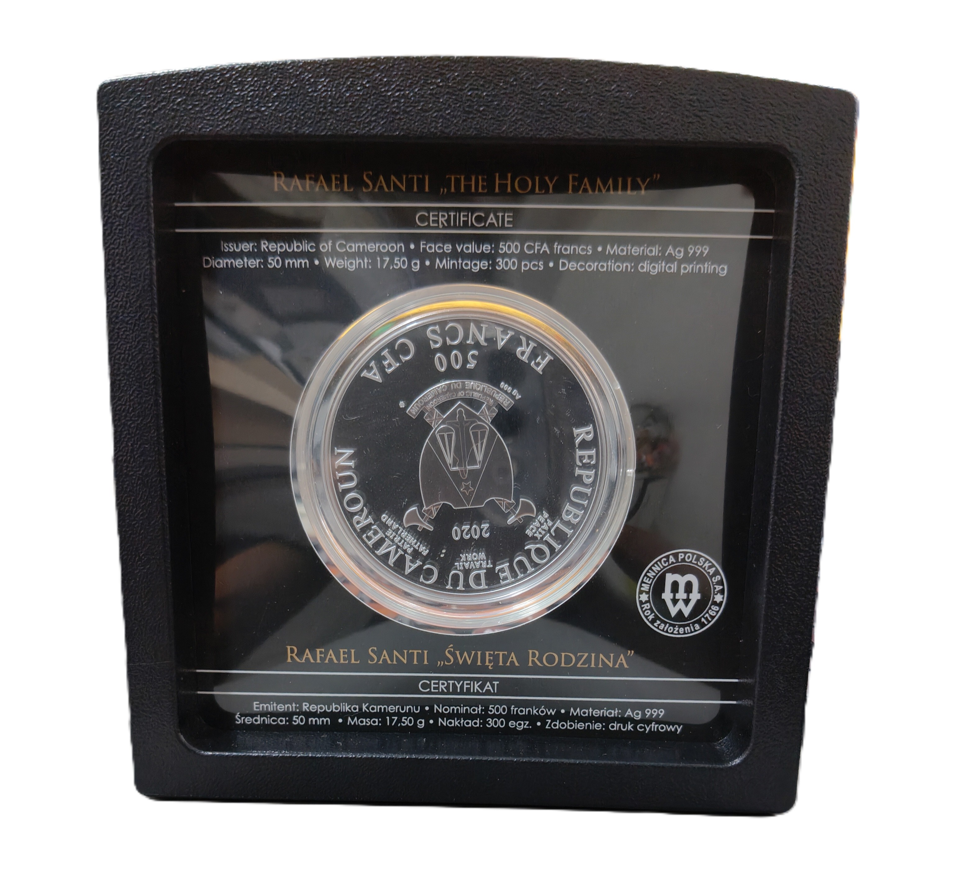 CAMEROON 500 FRANCS RAFAEL SANTI (THE HOLY FAMILY) 2020 (SILVER 17.50 G ) COIN RARE PROOF SET