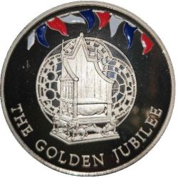 United Kingdom (British Overseas Territories › Falkland Islands) 50 Pence - Elizabeth II Throne 2002 Rare Unc Commemorative Coloured Coin#J-8
