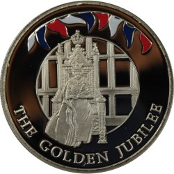 Falkland Islands 50 Pence - (Elizabeth II Queen on throne) 2002 Rare Unc Commemorative Coloured Coin #J-15
