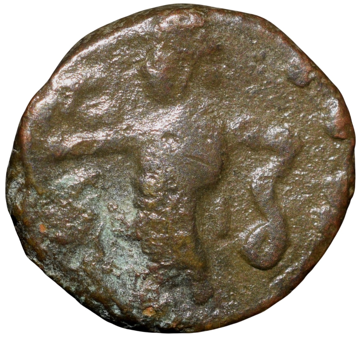 Copper Drachma of Azes II(BC 35 - 5AD) of Indo-Scythian Horse Rider/Nikephoros Type