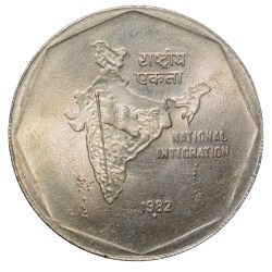 Copper-Nickel 2 Rupees of Republic India - National Integration (AD 1982) of Bombay Mint with Security Edge UNC Grade