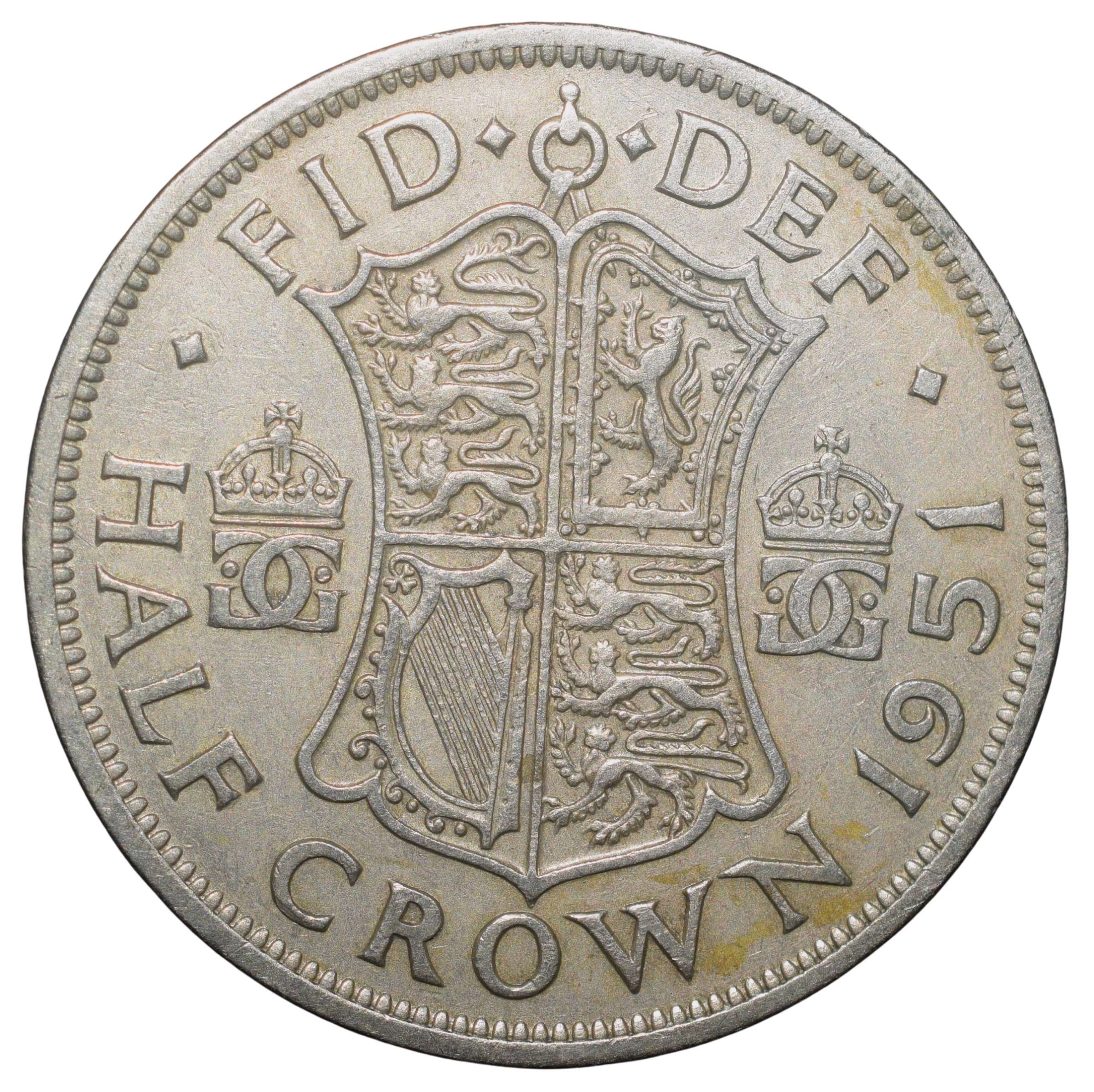 Copper-Nickel 1/2 Crown of George VI (AD 1951) from Great Brittain