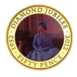 Guernsey 50 Pence - (Elizabeth II Diamond Jubilee) 2011 Rare Unc Commemorative Coloured Coin #J-14