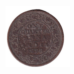 British-India 1/4 Anna 1898 Victoria ("VICTORIA EMPRESS") Rare Coin #C-332