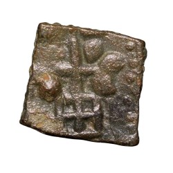 Alternative view of Copper Coin of Pre-Satavahana (2nd Cen. BC) from Vidarbha(Bhon) with Lion Left/Tree Railing Beautiful Grade
