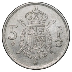 Alternative view of Copper-Nickel 5 Pesetas of Juan Carlos I (AD 1975) from Spain