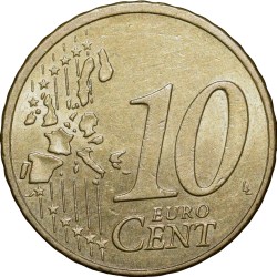 Alternative view of Brass 10 Euro Cents of Germany (AD 2002) with 'The Brandenburg Gate'