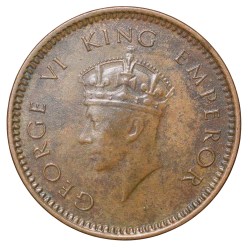 Alternative view of Bronze 1/2 Pice of George VI (AD 1940) of Calcutta Mint Head I Type Extremely Fine