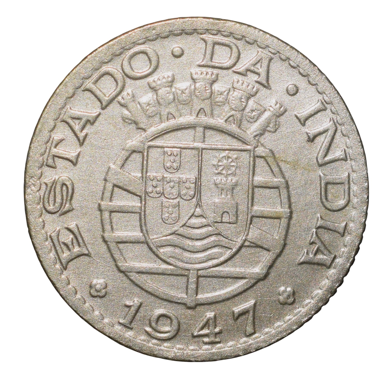 Copper-Nickel 1/4 Rupia of India Portuguesa (AD 1947) KM25 Very Rare