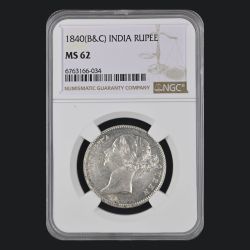 Alternative view of INDIA RUPEE VICTORIA QUEEN 1840 NGC GRADED UNC GRADE MS 62