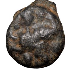 Black Cast Copper of Vidarbha(Paoni) Region (4th - 3rd Cen. BC) with Swastik between Two Nandipads above Elephant Galloping Right