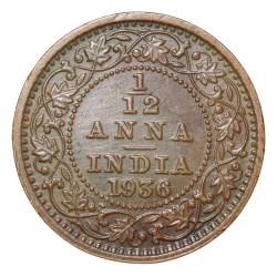 Alternative view of Bronze 1/12 Anna of George V (AD 1936) of Calcutta Mint Beautiful Grade