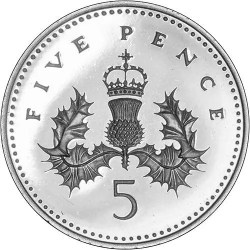 1990 UK Coin 5 Pence ( Silver Proof 6.50 grams ) Commemorative issue Rare Coin The Royal Mint Issue with wooden box and certificate
