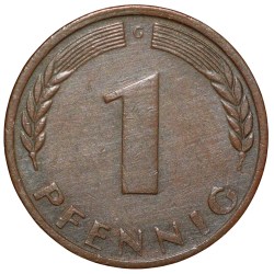 Alternative view of Bronze 1 Pfennig of Germany (AD 1969) with Oak Sapling