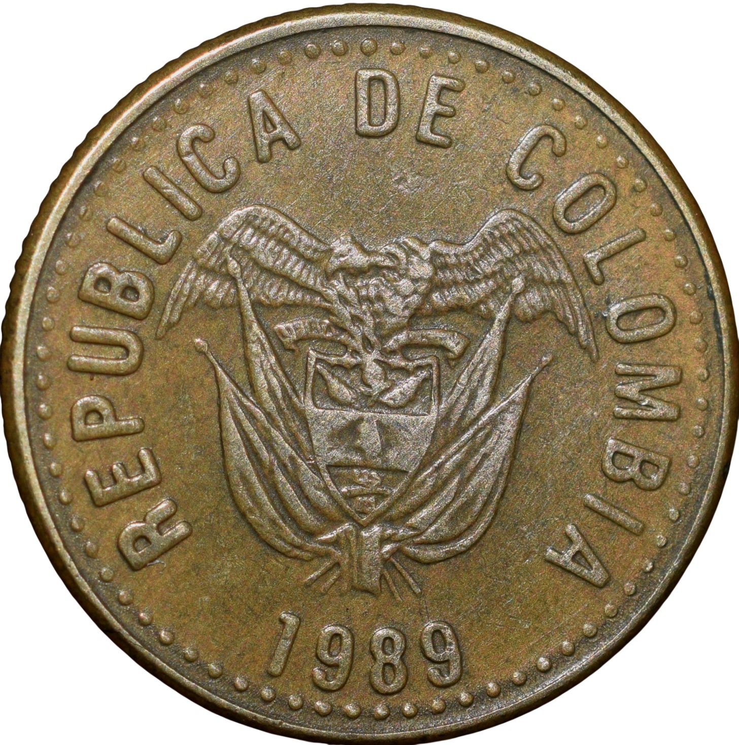 Brass 5 Pesos of Colombia Country (AD 1989)