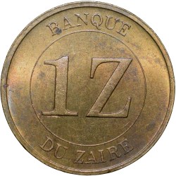 Alternative view of Brass 1 Zaire of Congo Country (AD 1987) with Portrait of Mobutu Sese Seko