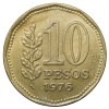 Brass 10 Pesos of Argentina (AD 1976) with 'Sol de Mayo' (Spanish: 'Sun of May') - Image 2