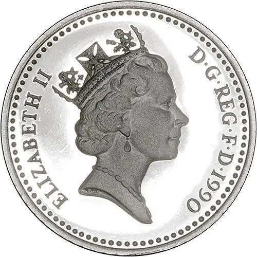 1990 UK Coin 5 Pence ( Silver Proof 6.50 grams ) Commemorative issue Rare Coin The Royal Mint Issue with wooden box and certificate