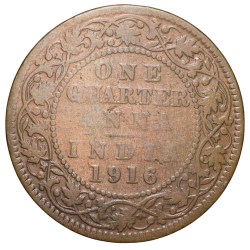 Alternative view of Bronze 1/4 Anna of George V (AD 1916) of Calcutta Mint Rare Date