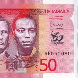 Polymer 50 Dollars of Jamaica (AD 2022) Commemorative issue - 60 Years of Independence UNC Grade Rare