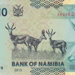 10 Dollars of Namibia (AD 2025) with Dr. Sam Nujoma and Parliament Building in Windhoek/The springbok Antelope UNC Grade