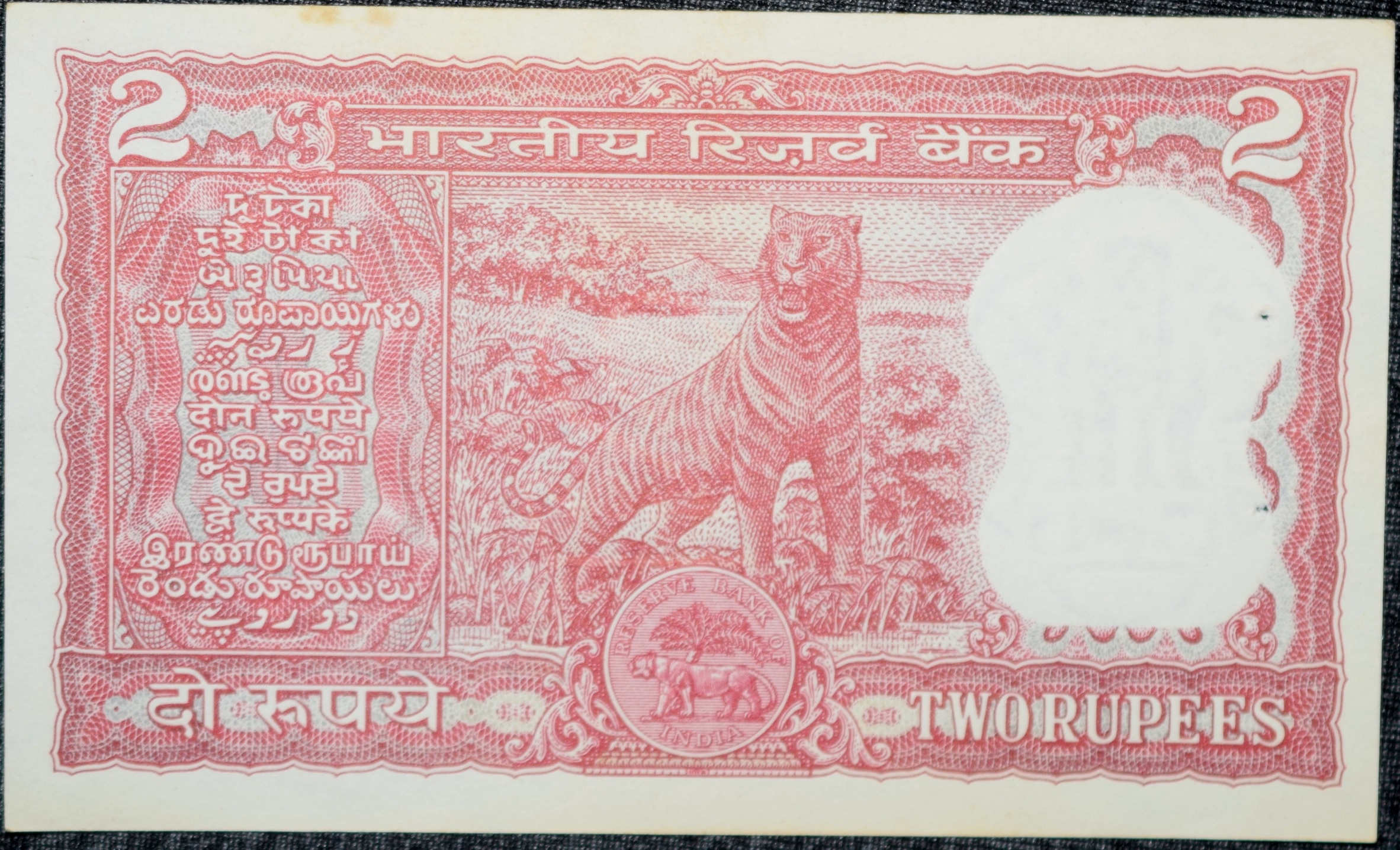 2 Rupees of Republic India (AD 1980) I.G.Patel Signature with Full Tiger figure with 13 regional languages on the back
