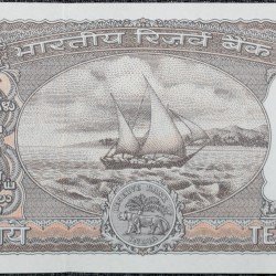 Alternative view of 10 Rupees of Republic India (AD 1984-1985) Manmohan Singh Signature Black note with Boat About UNC Grade