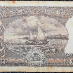 Alternative view of 10 Rupees of Republic India (AD 1985-1990) R.N.Malhotra Signature Black note with Boat