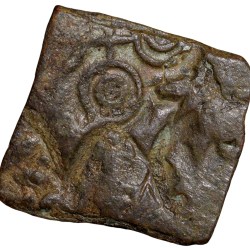 Copper Punch-Marked of Bhadra/Mitra Dynasty (2nd Cecn.BC) with Ujjaini Symbol, Bull & River Goddess 'Bena' Extremely Rare