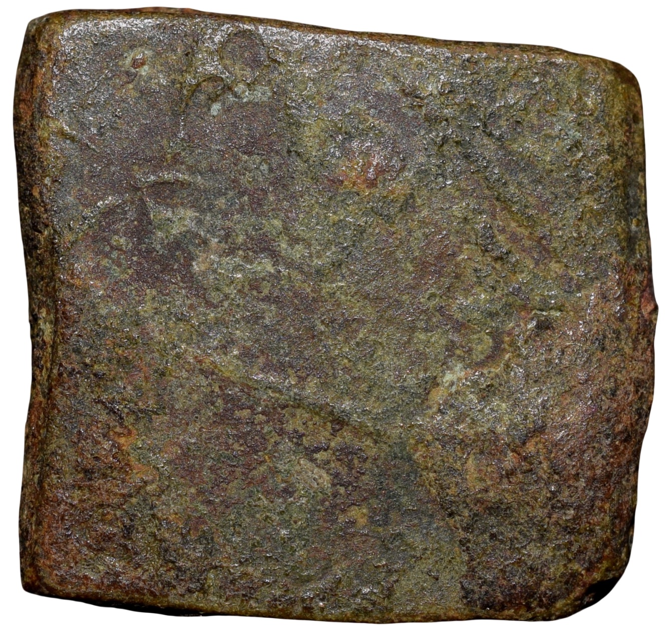 Copper Punch-Marked of Bhadra/Mitra Dynasty (2nd Cecn.BC) with Ujjaini Symbol, Bull & River Goddess 'Bena' Extremely Rare