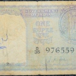 1 Rupee of Republic India (AD 1957) L.K Jha Signature - Sau (100) Naye paise in coin on the back