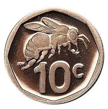 Bronze 10 Cents of South Africa (AD 2025) with A Cape honey bee (Apis mellifera capensis) UNC Grade