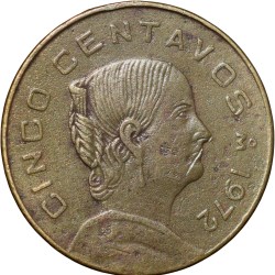 Brass 5 Centavos of Mexico (AD 1972) Scarce