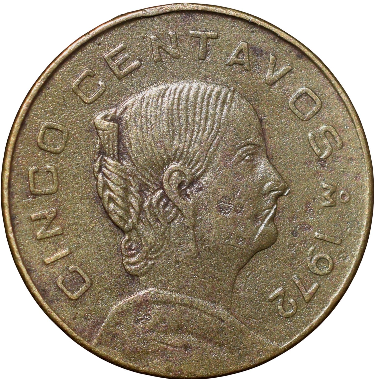 Brass 5 Centavos of Mexico (AD 1972) Scarce