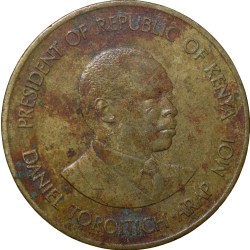 Alternative view of Brass 5 Cents of Kenya (AD 1990) with President Daniel Toroitich Arap