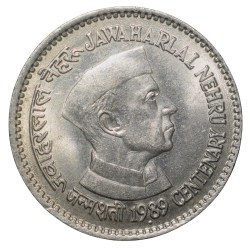 Copper-Nickel 1 Rupee of Republic India - Jawahar Lal Nehru (AD 1989) of Bombay Mint UNC Grade Security Edge