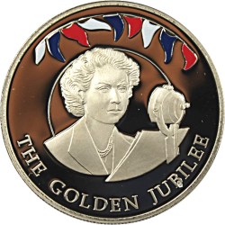 United Kingdom (Falkland Islands) 50 pence -(Elizabeth II Queen talking in microphone) 2002 Rare Unc Commemorative Coloured Coin#J-12