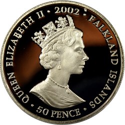 Alternative view of Falkland Islands 50 Pence - (Elizabeth II Royal Family) 2002 Rare Unc Commemorative Coloured Coin #J-16