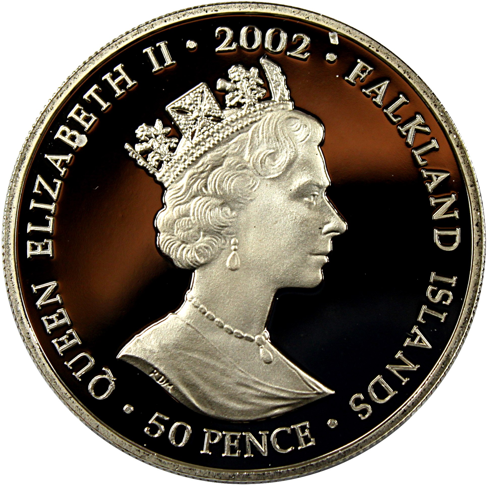 Falkland Islands 50 Pence - (Elizabeth II Royal Family) 2002 Rare Unc Commemorative Coloured Coin #J-16